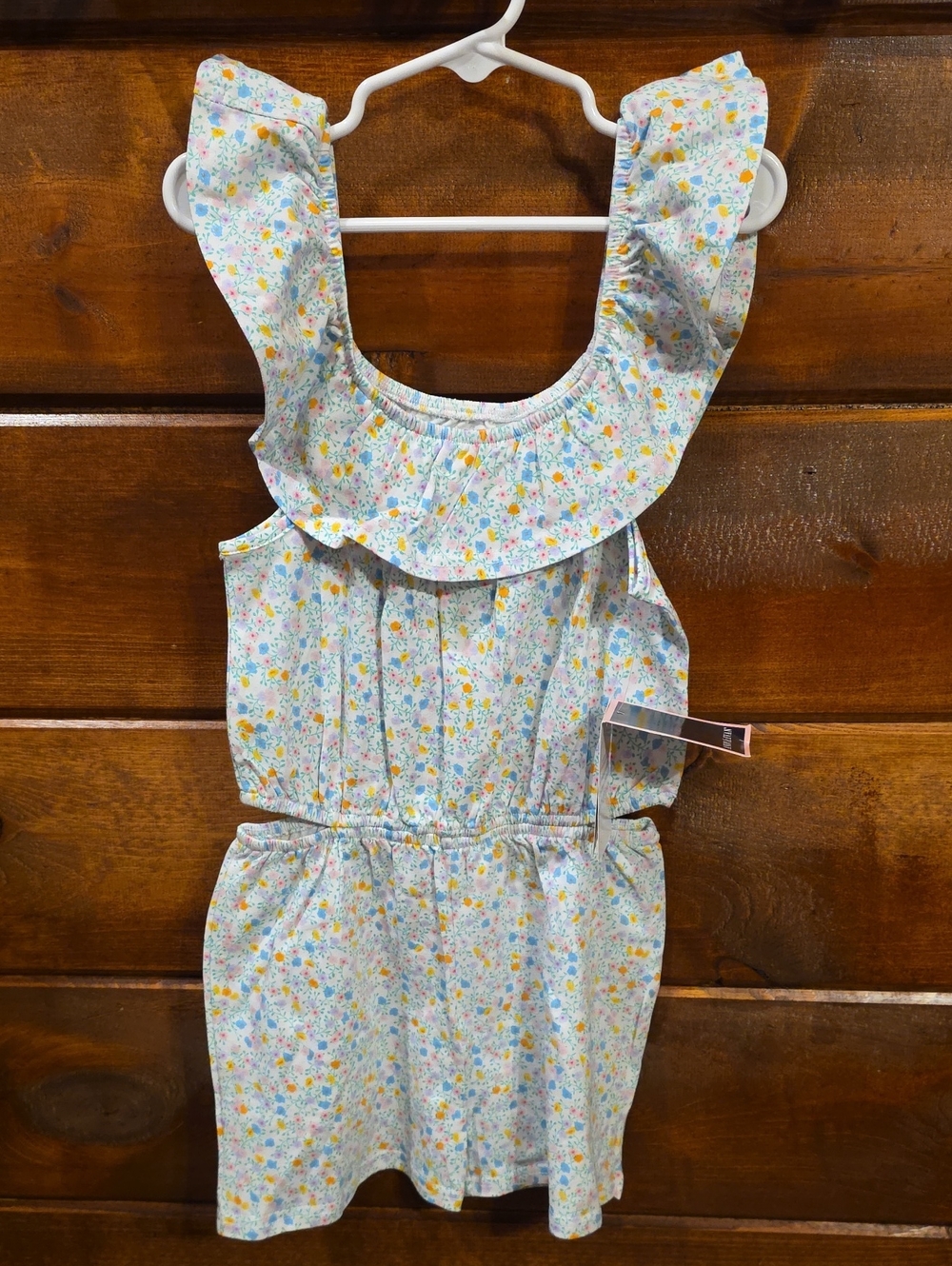 Andy & Evan Pastel Floral Ruffle Romper - Blue, Yellow & Pink